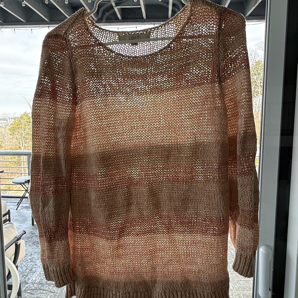 LOFT Women's Knit Sweater - Cream and Pink/Peach